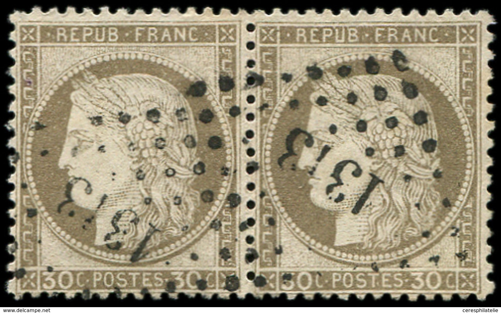 CERES DENTELE - 56   30c. Brun, PAIRE Obl. PC Du GC 1313, Frappe Superbe - 1871-1875 Ceres