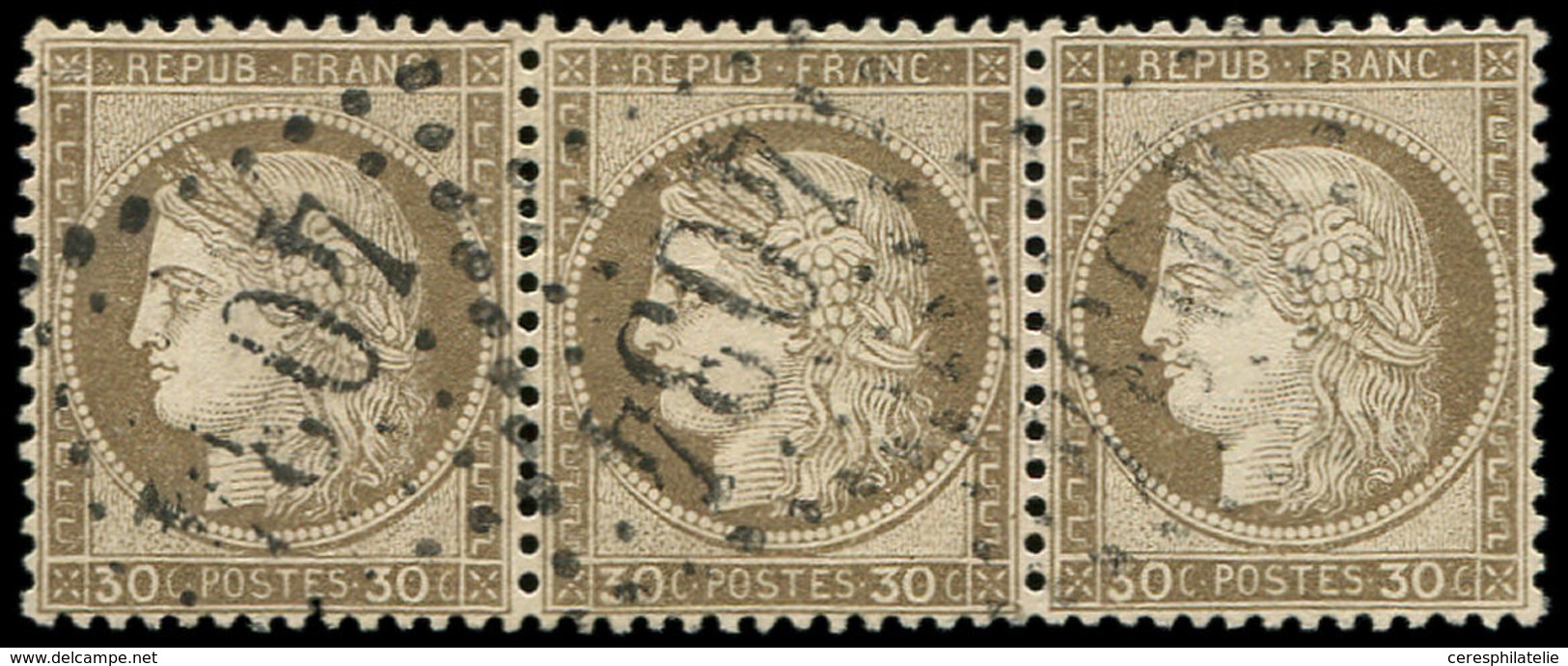 CERES DENTELE - 56   30c. Brun, BANDE De 3 Obl. GC 4094, Bon Centrage, TTB/Superbe - 1871-1875 Ceres