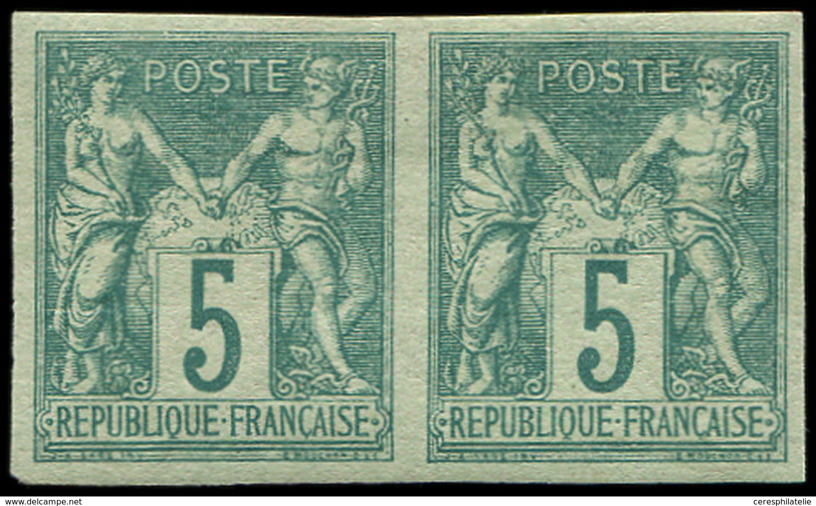 * TYPE SAGE - 64a   5c. Vert, NON DENTELE, PAIRE, TB. Br - 1876-1878 Sage (Type I)