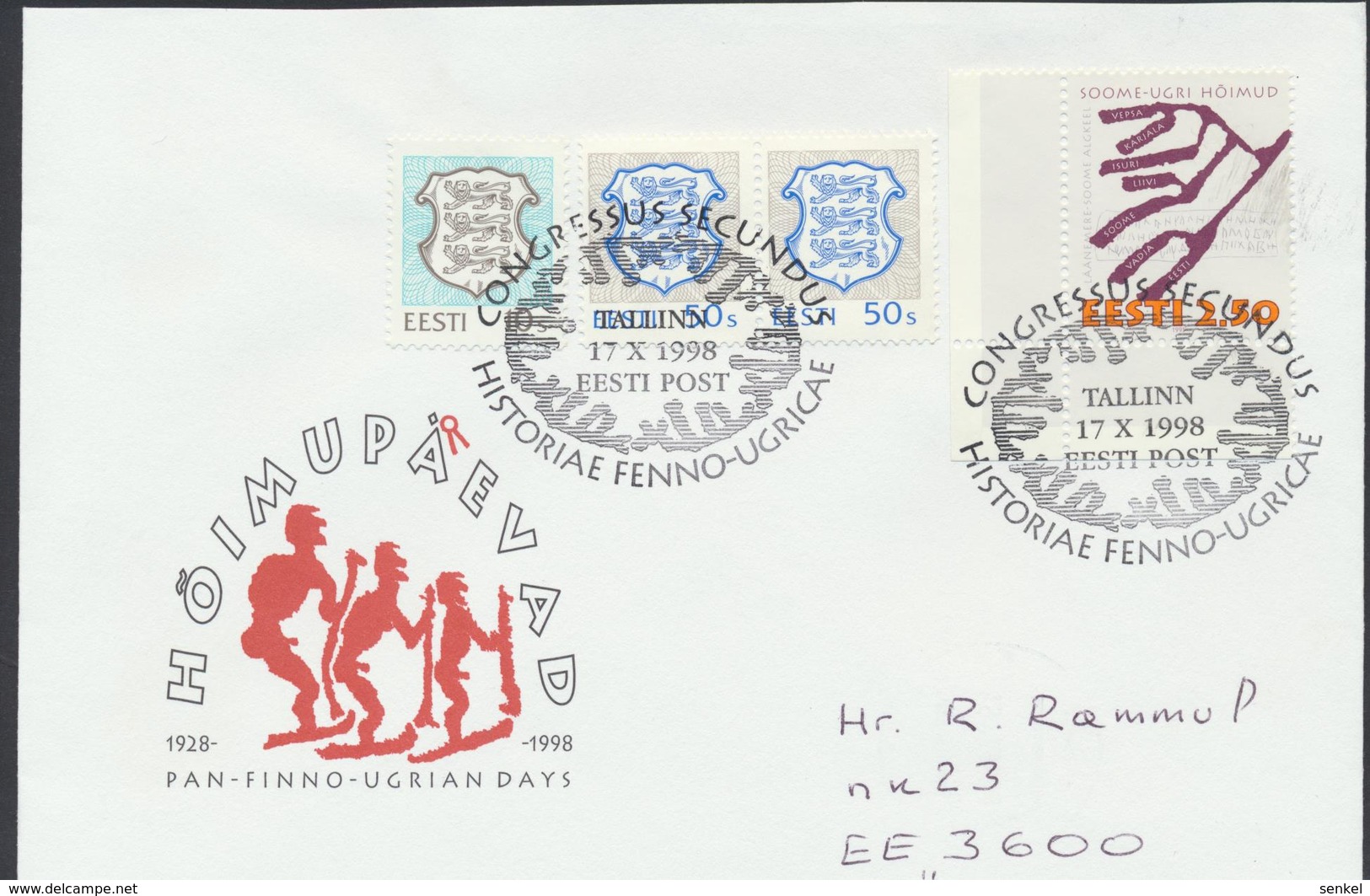 58-130 Estonia Tallinn 17.10.1998 Finno-ugrian Days Cancellation From Post Arrival Postmark - Estonie