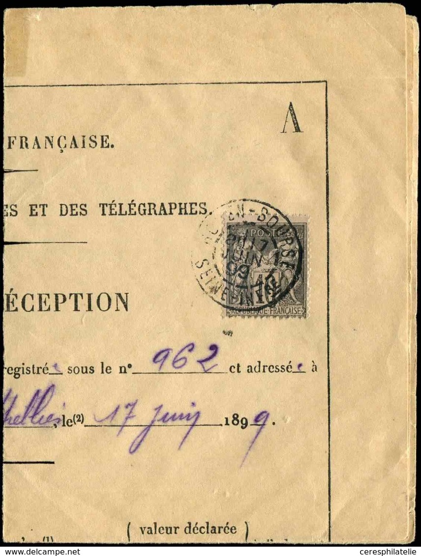 Let TYPE SAGE SUR LETTRES - N°89 Obl. Càd Rouen Bourse 6/99 S. Avis De Réception, TB - 1877-1920: Semi Modern Period