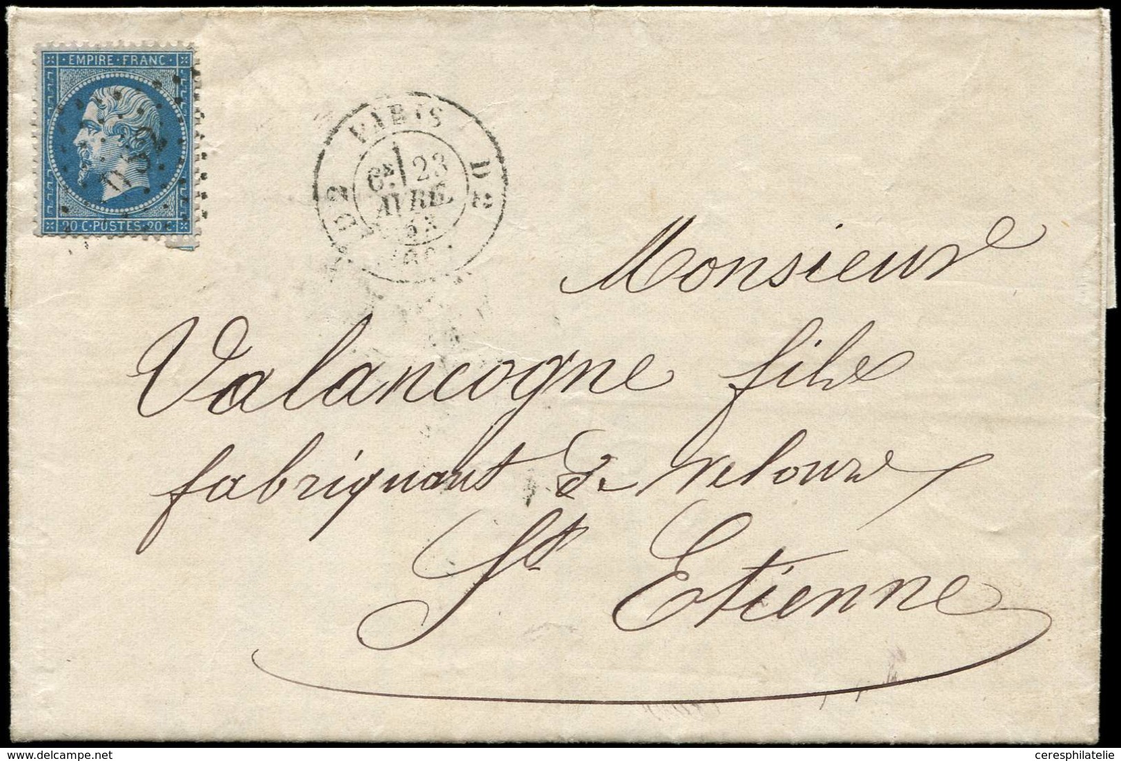 Let LETTRES DE PARIS - N°22 Obl. Los. DS2 Sur LAC, Càd T1529 D2 PARIS D2 23/12/63, TB - 1849-1876: Periodo Clásico