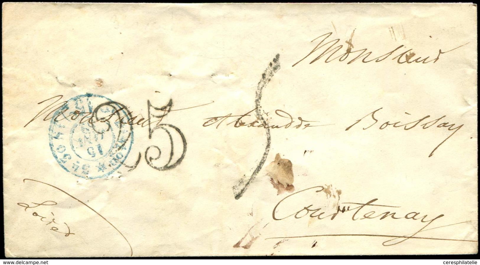 Let LETTRES DE PARIS - Càd Taxe Bleu 15c. 15/1/52 S. Env. Annulé Par La Taxe 25 Double Trait Et Remplacé Par La Taxe Tam - 1849-1876: Periodo Clásico