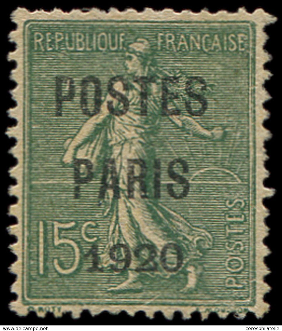 (*) PREOBLITERES - 25  15c. Vert-olive, POSTES PARIS 1920, TB - 1893-1947