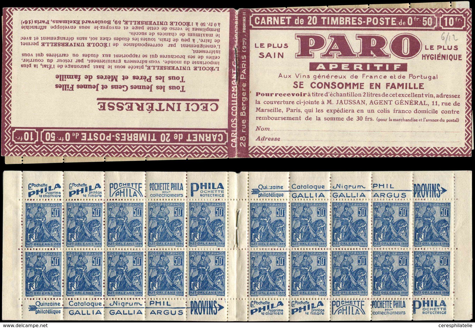 CARNETS (N°Cérès Jusqu'en1964) - 153  Jeanne D'Arc, 50c. Bleu, N°257, T I, S. Provins II, PARO, TTB - Altri & Non Classificati