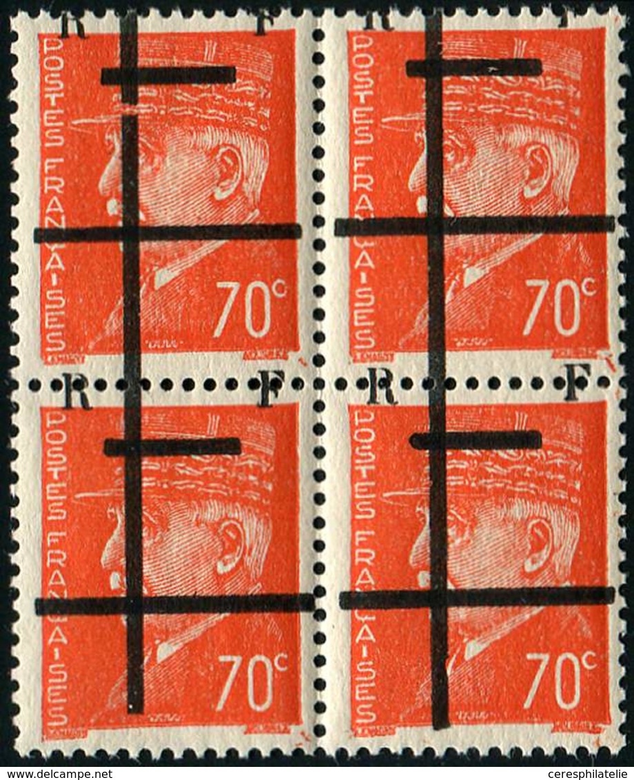 ** TIMBRES DE LIBERATION - LILLE 6 : 70c. Orange, BLOC De 4 Avec Surch. RF A CHEVAL Sur Le Haut Des Timbres, TB, Signé M - Liberation