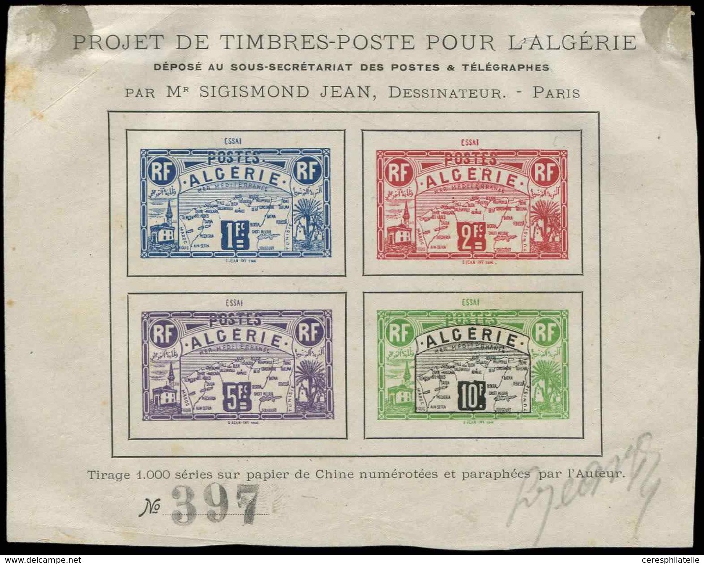 (*) ALGERIE 1906 : Projet De Timbres-Poste Pour L'Algérie De J. Sigismond Dans Un BLOC De 4 Valeurs 1f., 2f., 5f., 10f., - Altri & Non Classificati