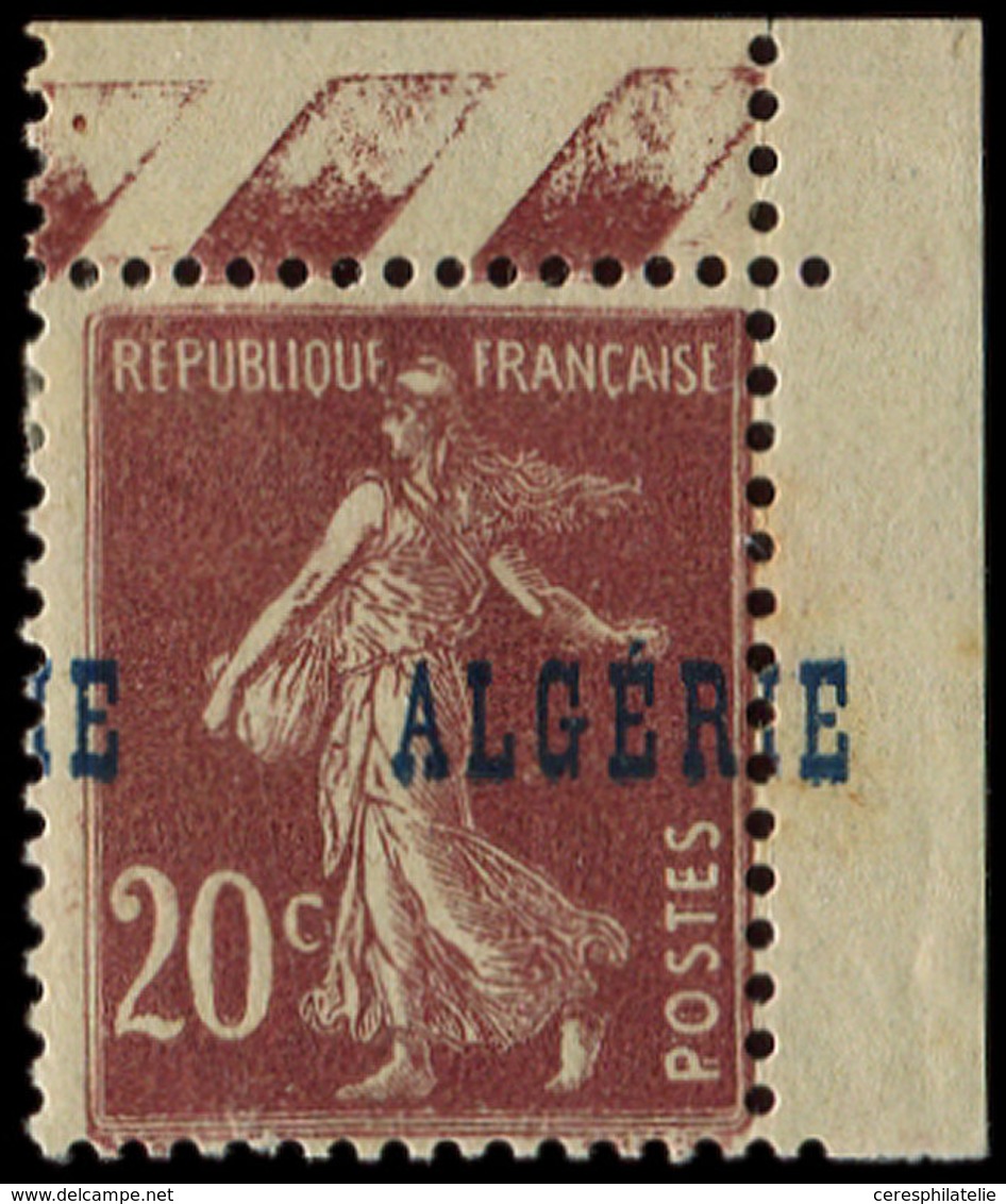 * ALGERIE 13 : 20c. Lilas-brun, Cdf, Surcharge A CHEVAL, TB - Altri & Non Classificati