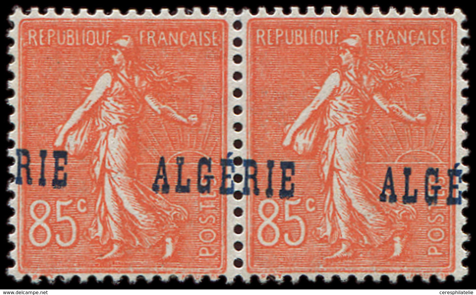 * ALGERIE 28 : 85c. Rouge, PAIRE Horizontale, Surcharge ALGERIE à CHEVAL, TB - Altri & Non Classificati