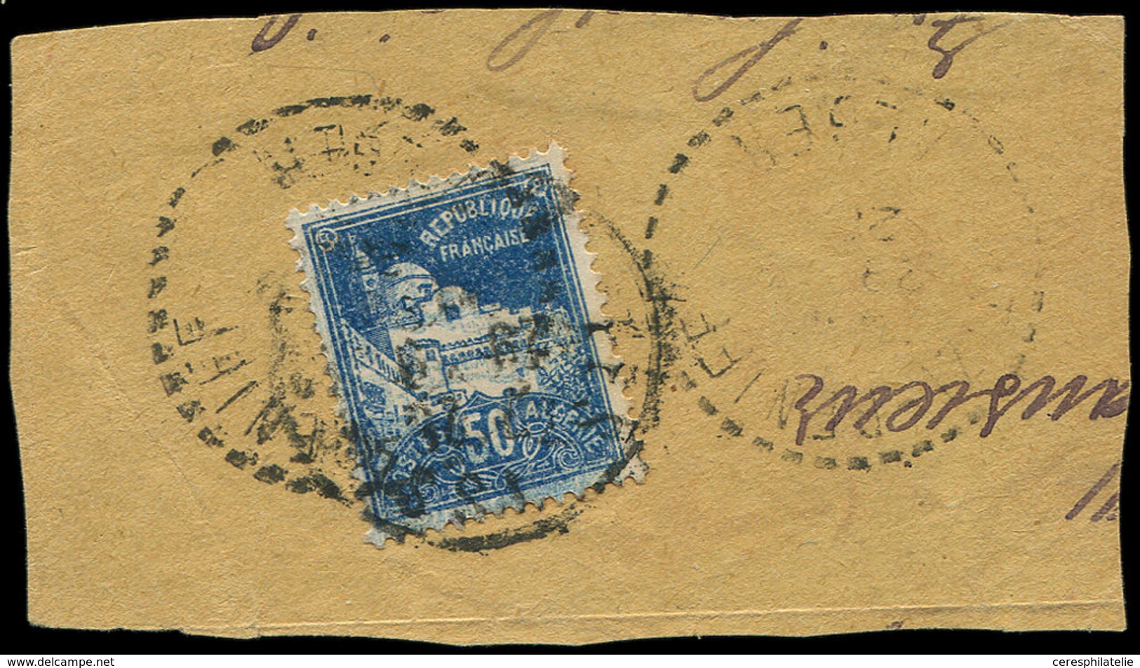 ALGERIE 47 : Mosquée, 50c. Bleu, DOUBLE IMPRESSION Dont Une RENVERSEE, Obl. Càd 28/9/28 Sur Fragt, Jamais Rencontré, RR - Autres & Non Classés