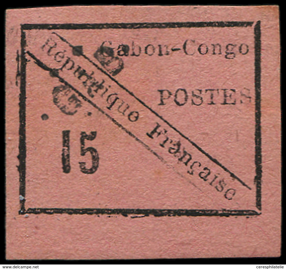 (*) GABON 14 : 15c. Noir S. Rose, Petit Aminci Habituel Et Normal Mais Très Grandes Marges, TB. C Et Br - Autres & Non Classés