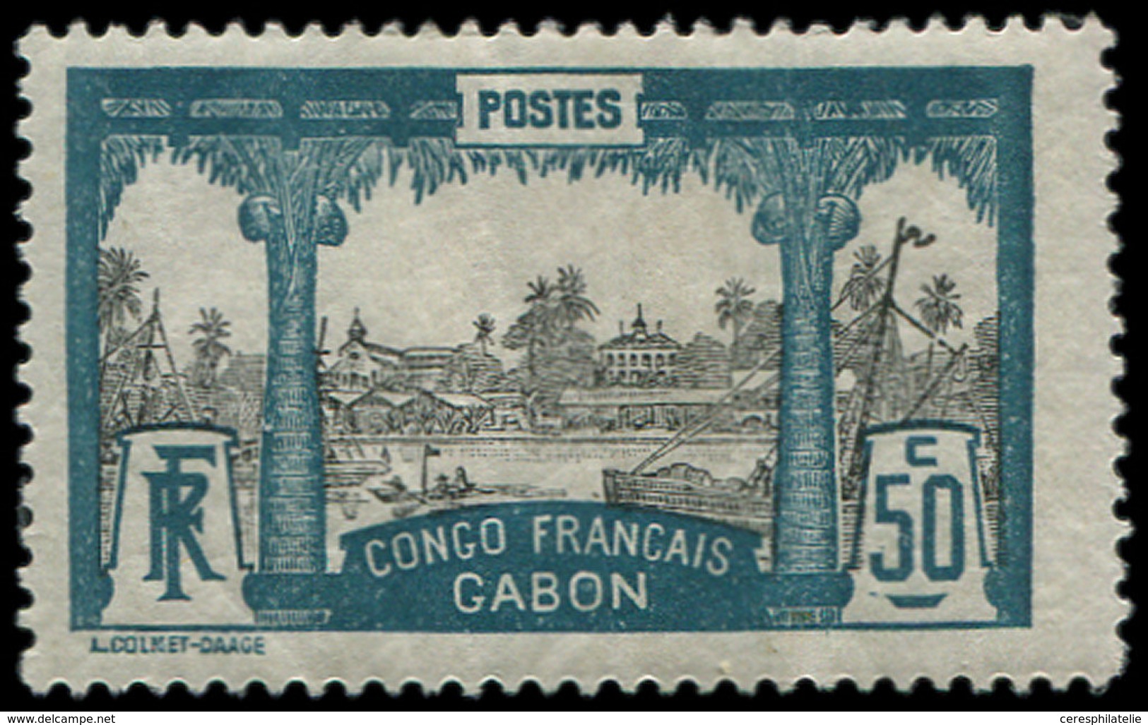 * GABON 44 : 50c. Vert-bleu Et Gris, TB - Other & Unclassified