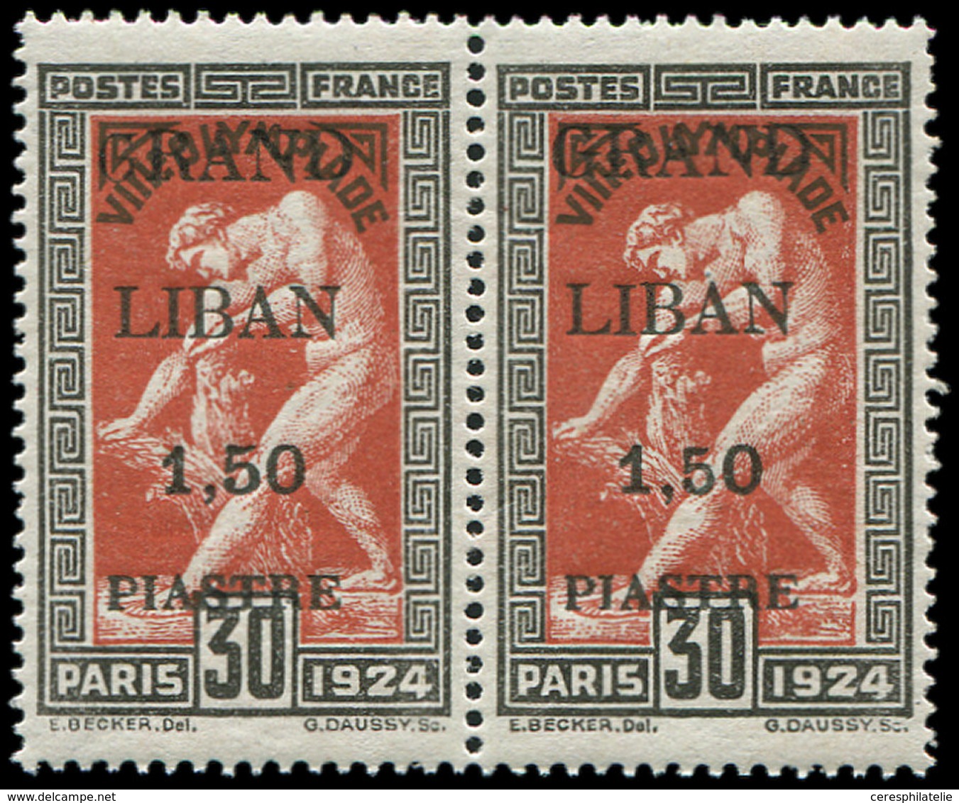 ** GRAND LIBAN 20 : 1,50pi. Sur 30c., J.O, G Maigre Tenant à Normal, TB - Other & Unclassified