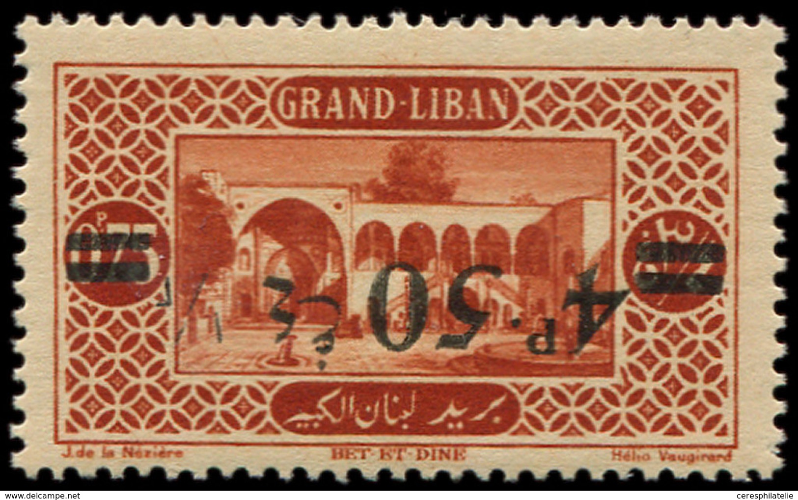 ** GRAND LIBAN 77 : 4p.50 Sur 0p.75, Surcharge RENVERSEE, TB - Other & Unclassified