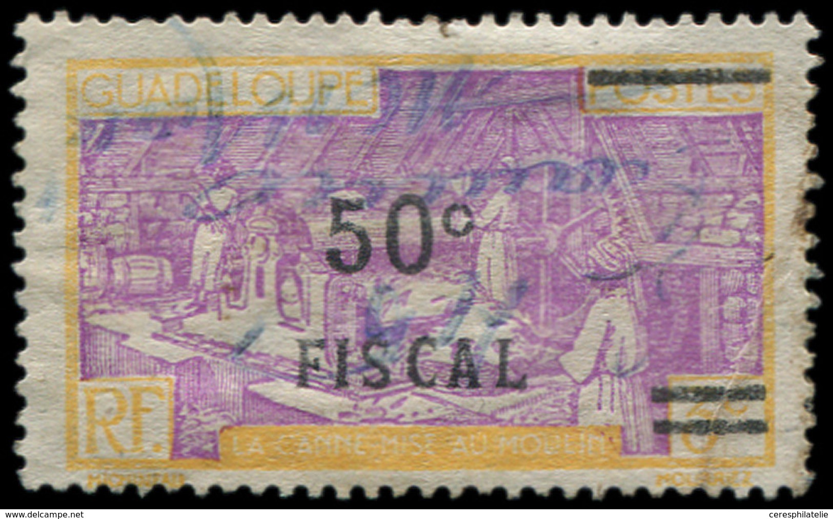 GUADELOUPE 99 : 50c. Fiscal Sur 3c. Jaune Et Mauve, Obl., TB - Other & Unclassified