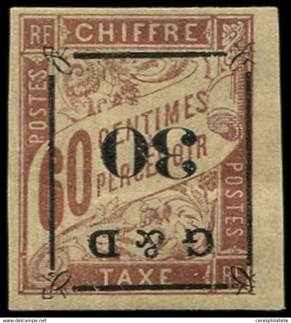 * GUADELOUPE Taxe 13b : 30 S. 60c. Brun S. Chamois, Surch. Type A RENVERSEE, TB. C Et Br - Other & Unclassified