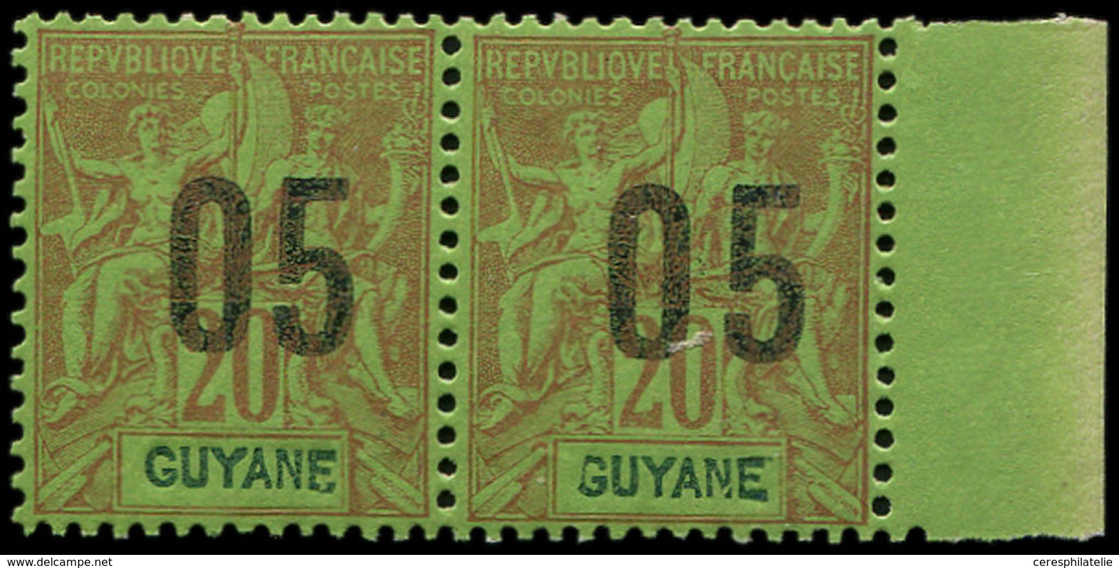 ** GUYANE 68A : 05 Sur 20c. Brique Sur Vert, CHIFFRES ESPACES Tenant à Normal, Bdf, TB - Other & Unclassified