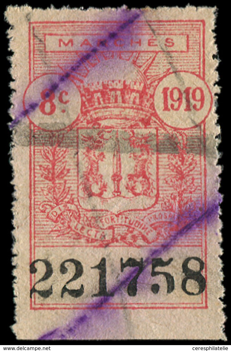 INDOCHINE Timbres Fiscaux : Hanoi Marchés 8c. Rouge 1919, Percé En Lignes Sur 3 Côtés, Annulé De Traits Violets, TB - Other & Unclassified