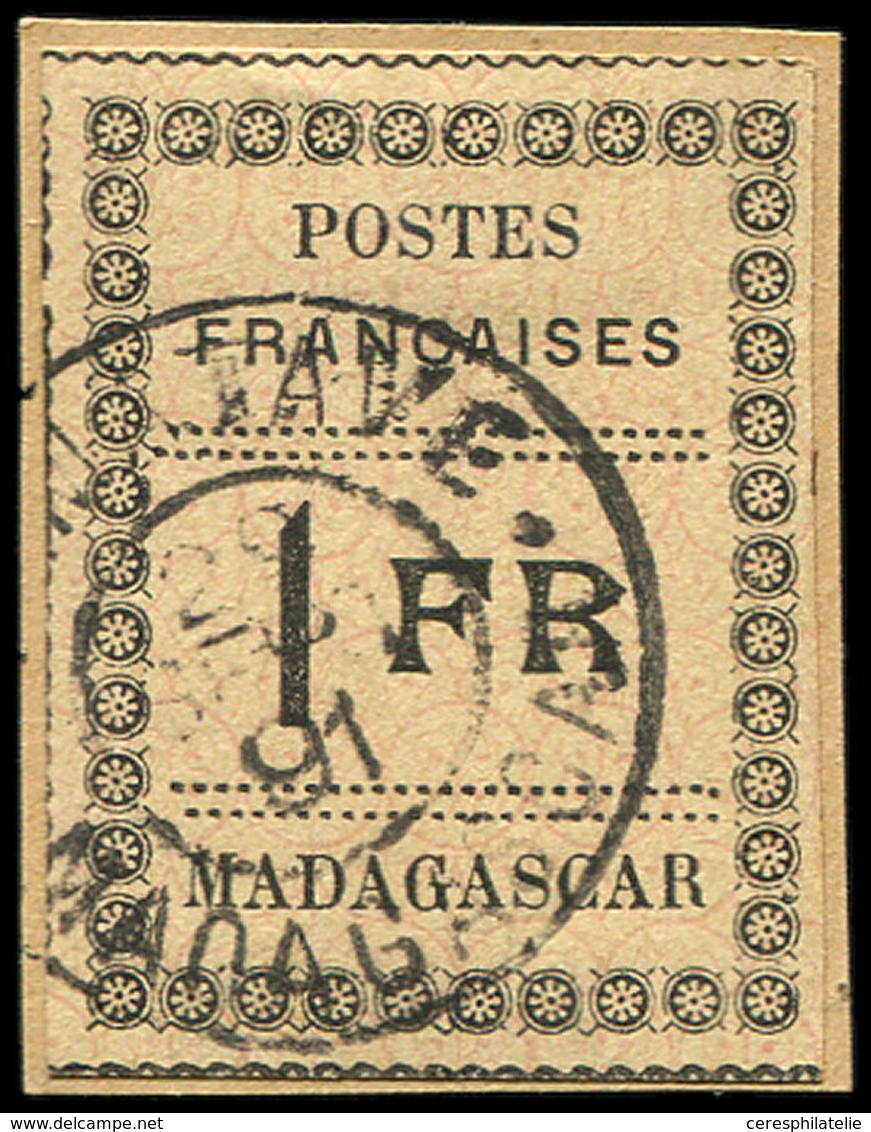 MADAGASCAR 12 : 1f. Noir Sur Jaune, Obl. TAMATAVE 29/9/91 Sur Petit Fragment, TB - Other & Unclassified