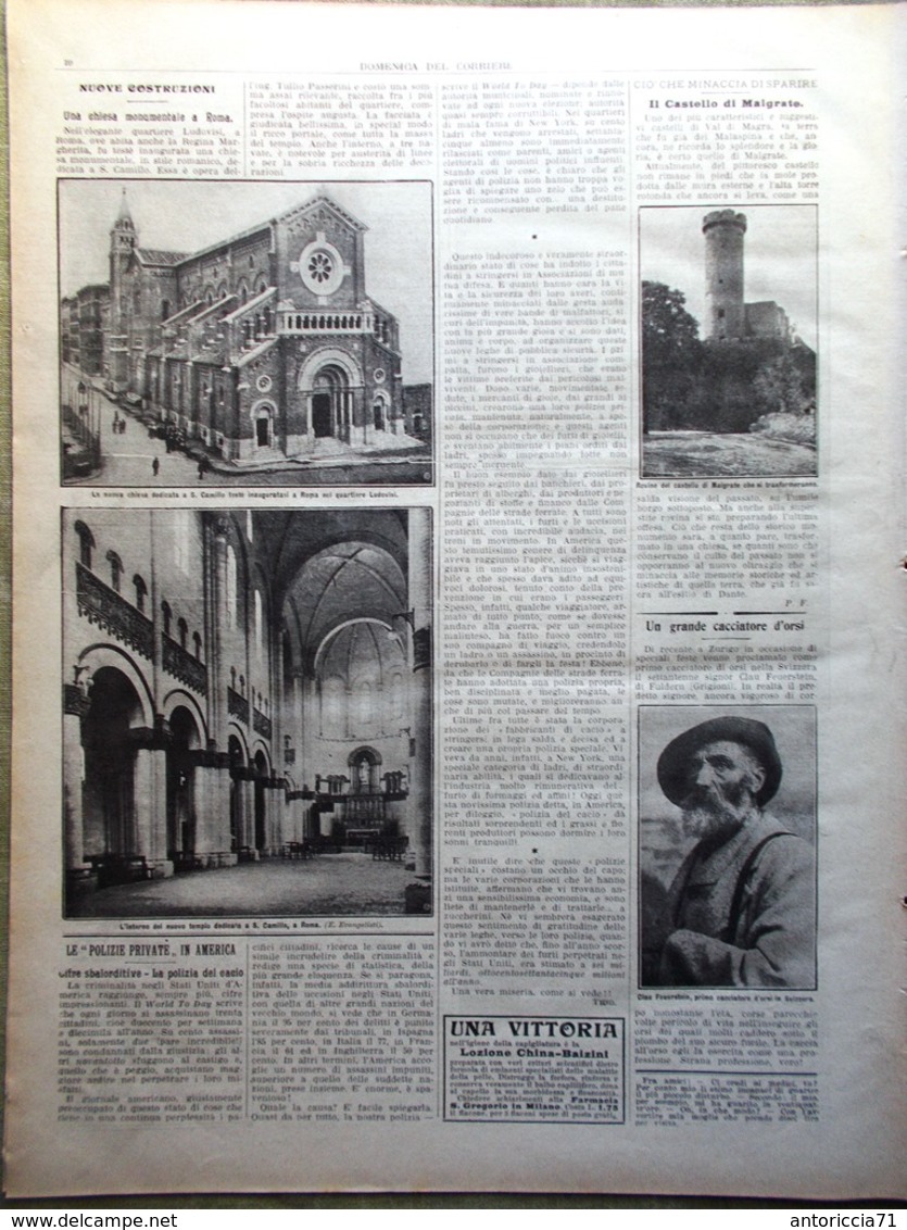 La Domenica Del Corriere 11 Dicembre 1910 Perroncito San Camillo A Roma Capetown - Altri & Non Classificati