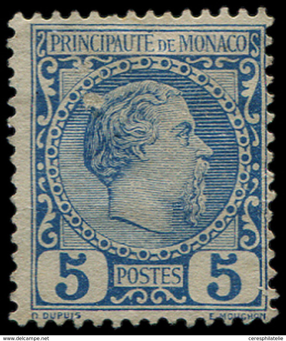 (*) MONACO 3 : 5c. Bleu, Charles III, Pelurage, TB - ...-1885 Prephilately