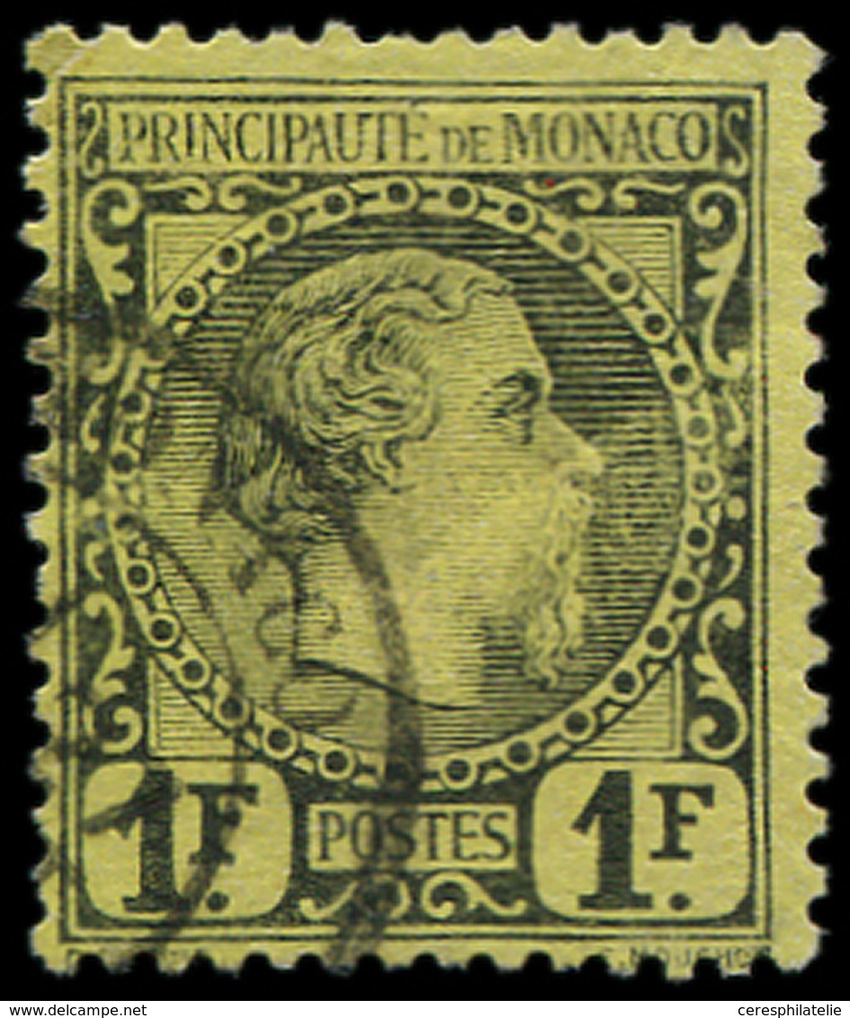 MONACO 9 : 1f. Noir Sur Jaune, Charles III, Obl. Càd, TB - ...-1885 Prephilately