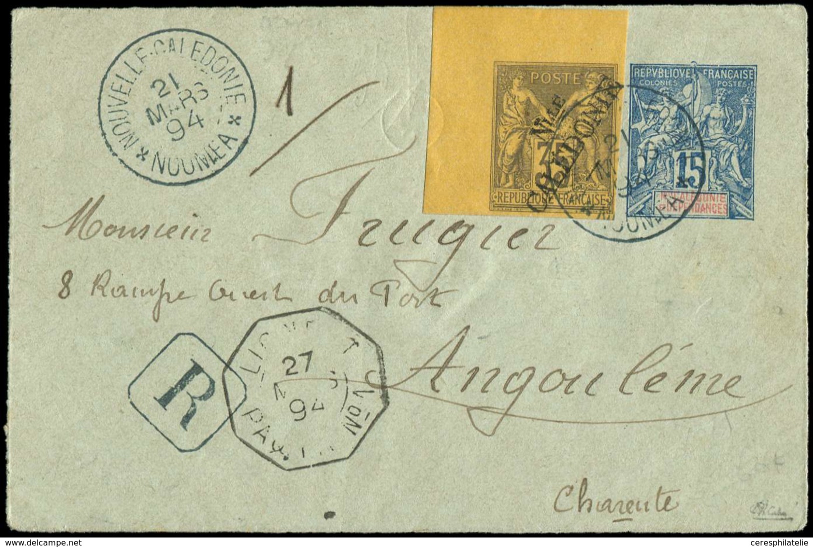 Let NOUVELLE CALEDONIE 18a : 35c. Violet-noir Sur Juane Sur Devant D'Entier Rec. N°EN3 (15c. Bleu) Obl. Càd Nouméa 21/3/ - Used Stamps