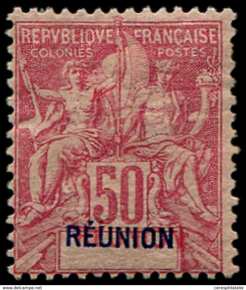 * REUNION 42a : 50c. Rose, DOUBLE REUNION En Rouge Et En Bleu, TB. Br - Autres & Non Classés