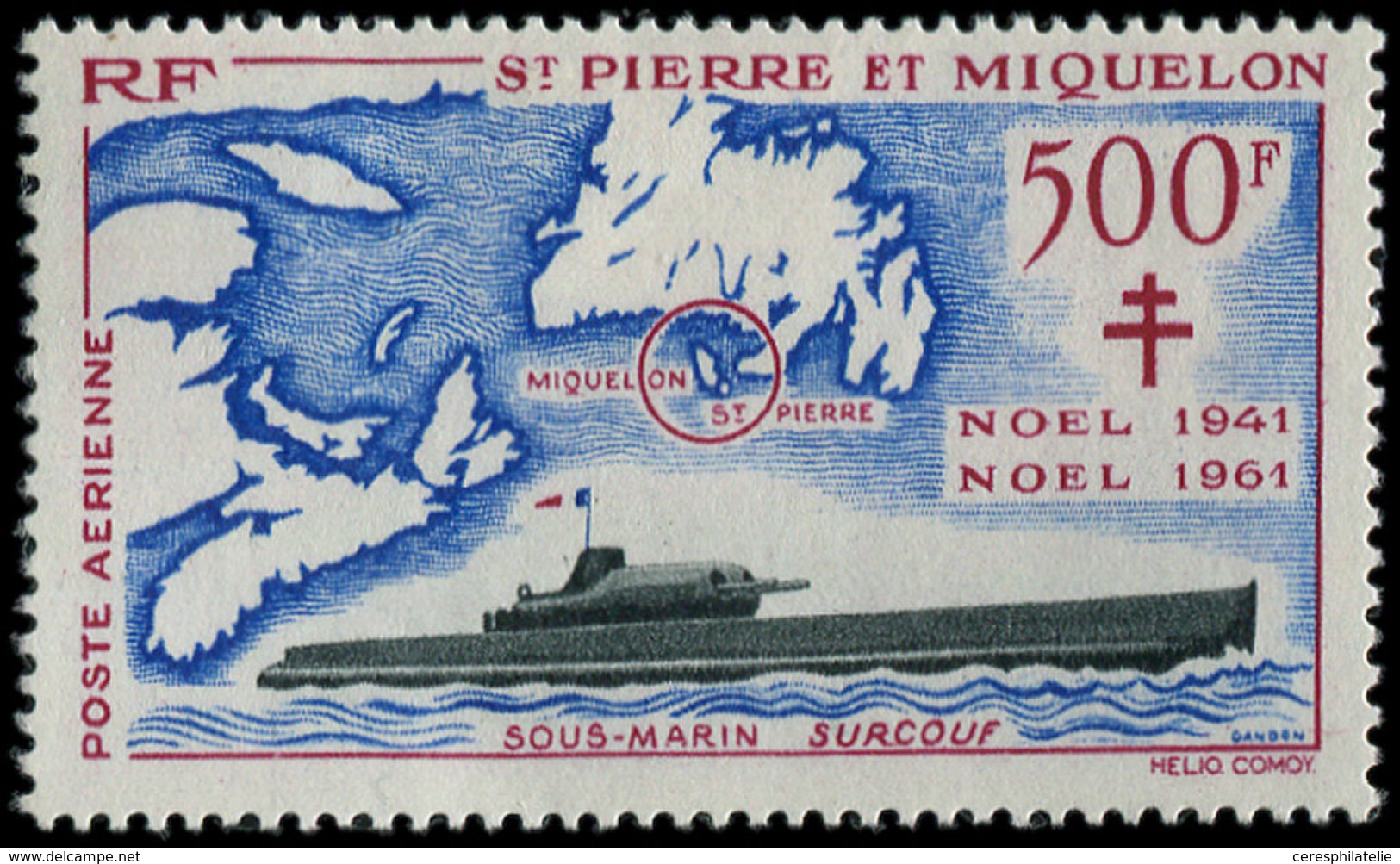 * SAINT PIERRE ET MIQUELON PA 28 : Surcouf, 500f., FRANCE LIBRE, TB - Unused Stamps