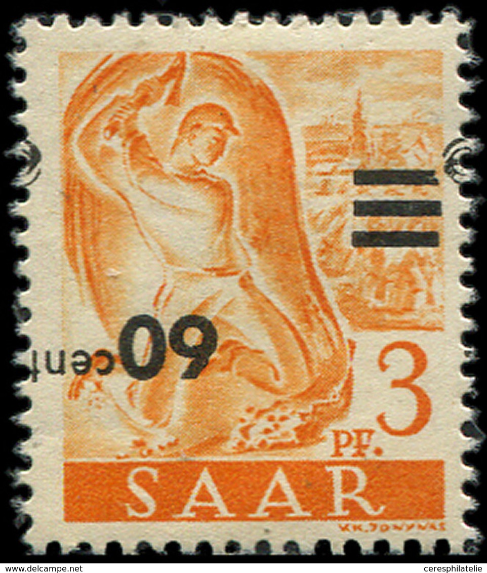 * SARRE 217 : 60c. Sur 3pf. Jaune-orange, Surcharge RENVERSEE, TB - Unused Stamps