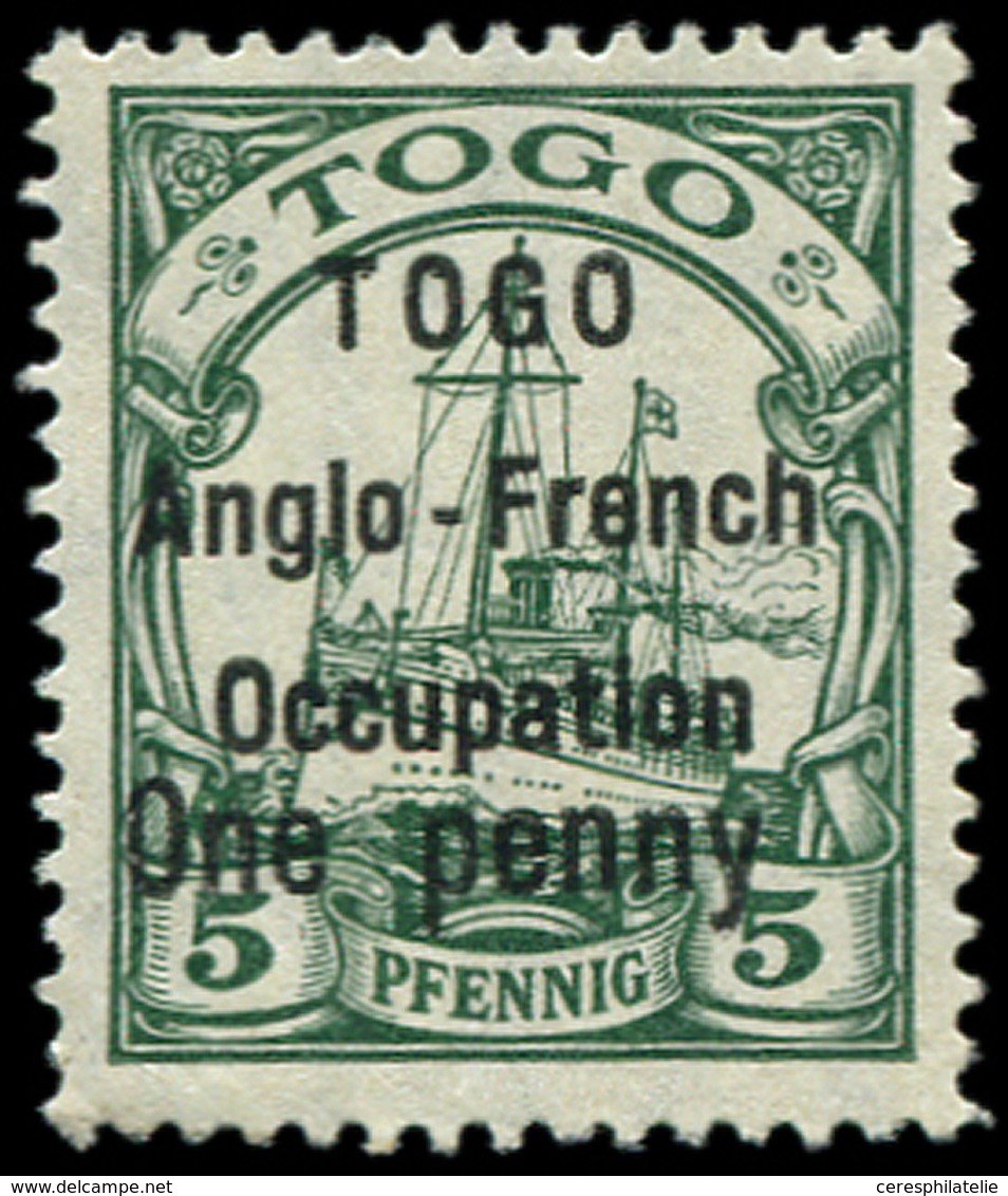 * TOGO 33 : One Penny S. 5pf. Vert, Surch. T I, TB - Other & Unclassified