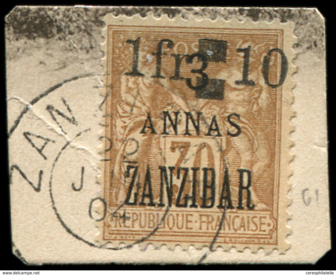 ZANZIBAR 61 : 1fr. Et 10 S. 3a. S. 30c. Brun, Obl. S. Fragt, TB. C - Unused Stamps