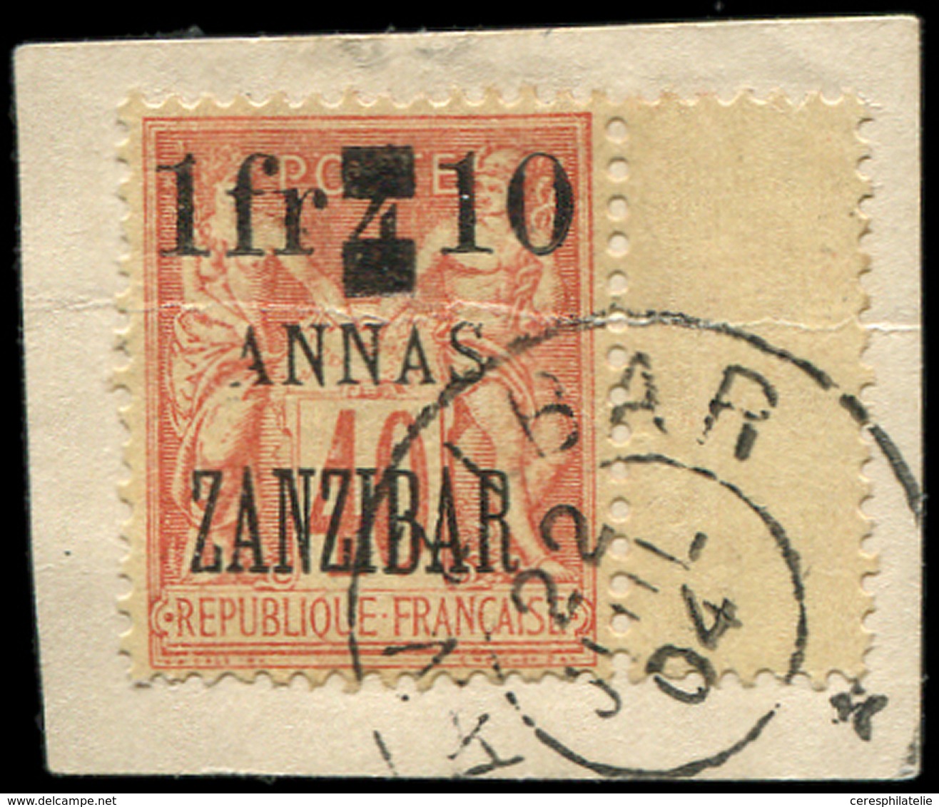 ZANZIBAR 62 : 1fr. Et 10 Sur 4a. Sur 40c. Rouge-orange Obl. S. Fragt, TB - Unused Stamps