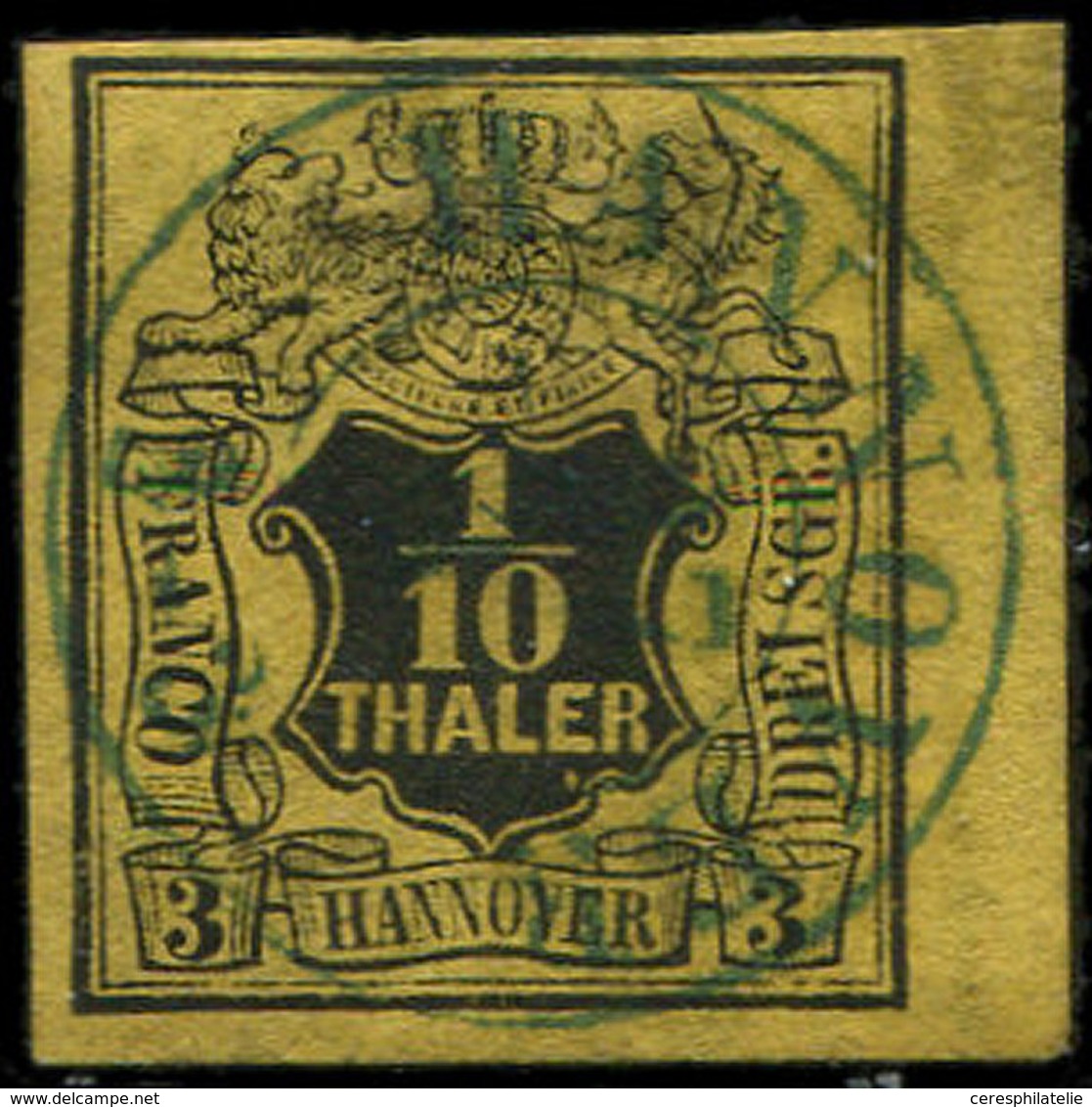 ALLEMAGNE (ANCIENS ETATS) HANOVRE 5 : 1/10t. Jaune, Obl., Bdf, TB - Hannover