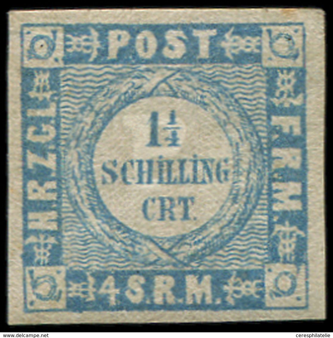 * ALLEMAGNE (ANCIENS ETATS) SCHLESWIG-HOLSTEIN 8b : 1 1/4 Bleu, Ligne écartée, TB. S - Schleswig-Holstein