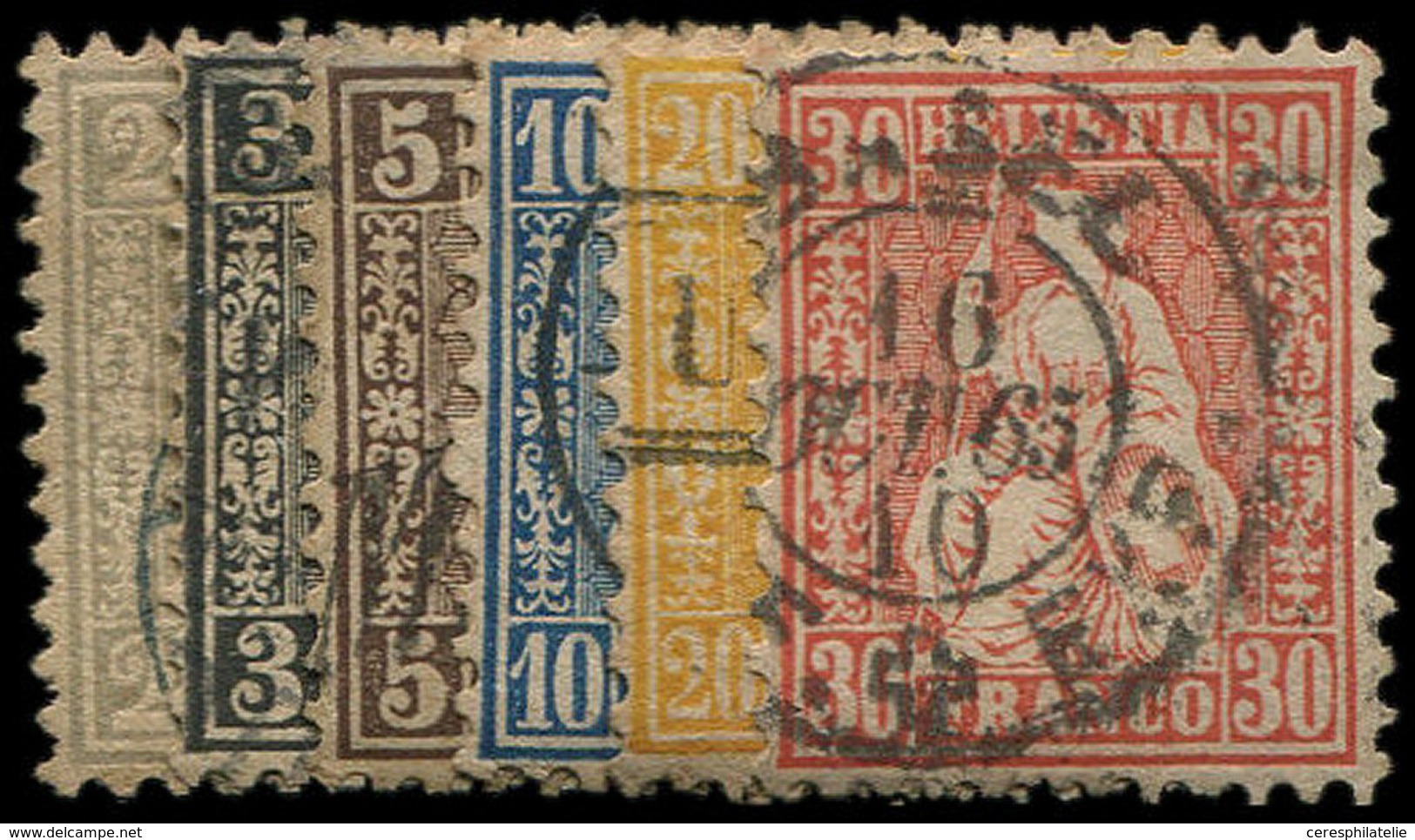 SUISSE 33/38 : La Série Obl., Helvetia Assise, TB - 1843-1852 Federal & Cantonal Stamps