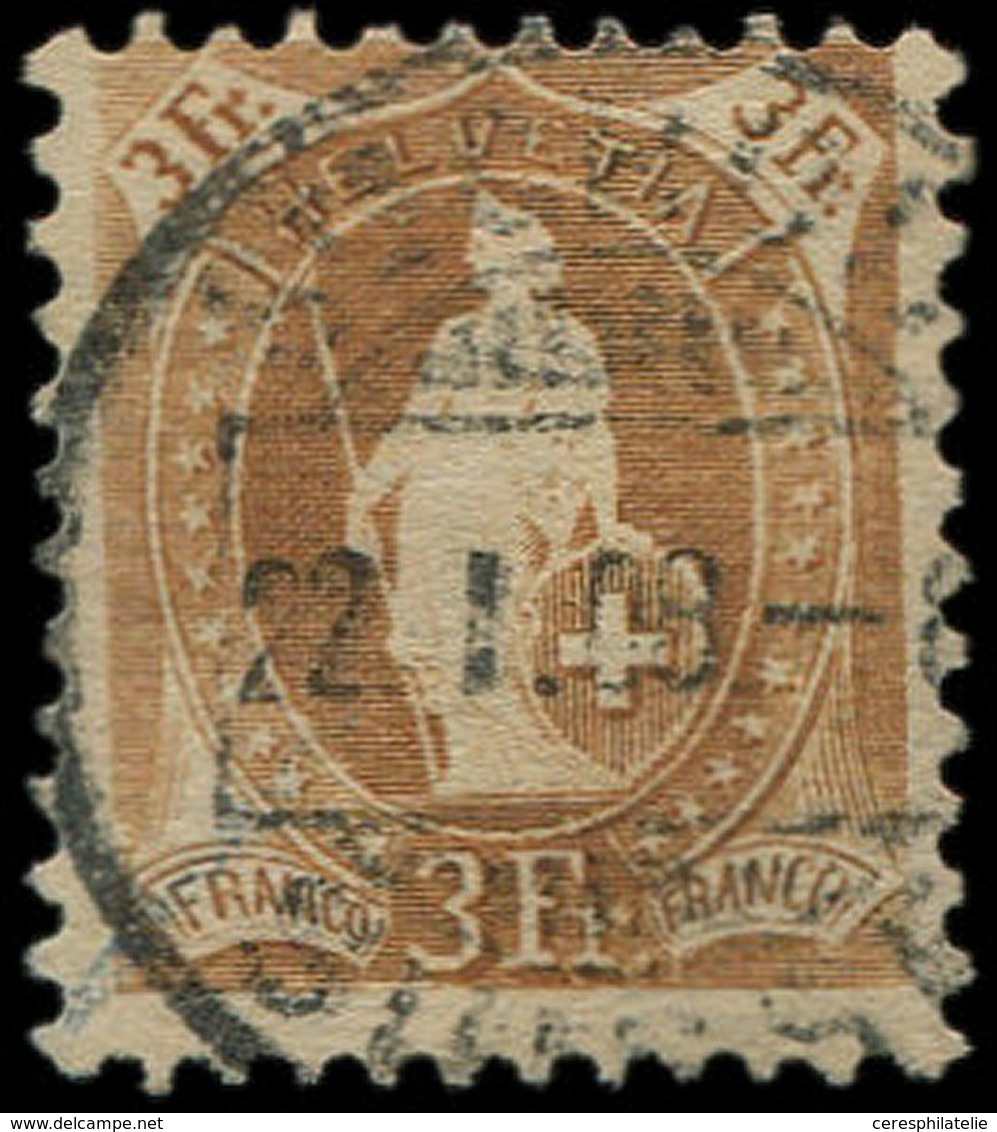 SUISSE 99 : 3f. Bistre, Obl. Helvetia Debout, TB - 1843-1852 Federal & Cantonal Stamps