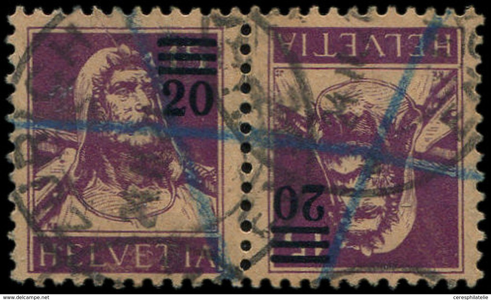 SUISSE 183c : 20c. Sur 15c. Violet Sur Chamois, PAIRE TETE BECHE Obl., TB - 1843-1852 Poste Federali E Cantonali