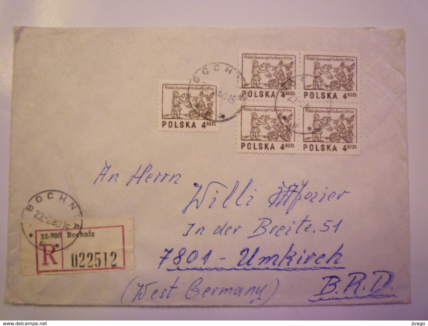 2019 (42)  LETTRE REC Au Départ De  BOCHNIA  à Destination De  UMKIRCH    1980   - Storia Postale