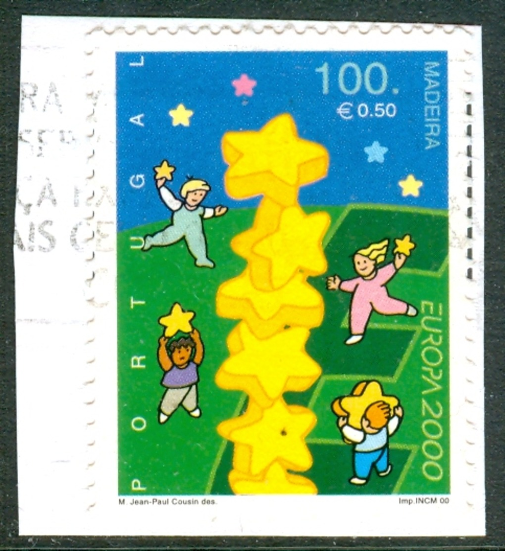 PORTUGAL- MADEIRA 2000 EUROPA, Children Building A Star Tower 100 E, XF Used On Piece, MiNr 204, C.v. €2.50 - Used Stamps