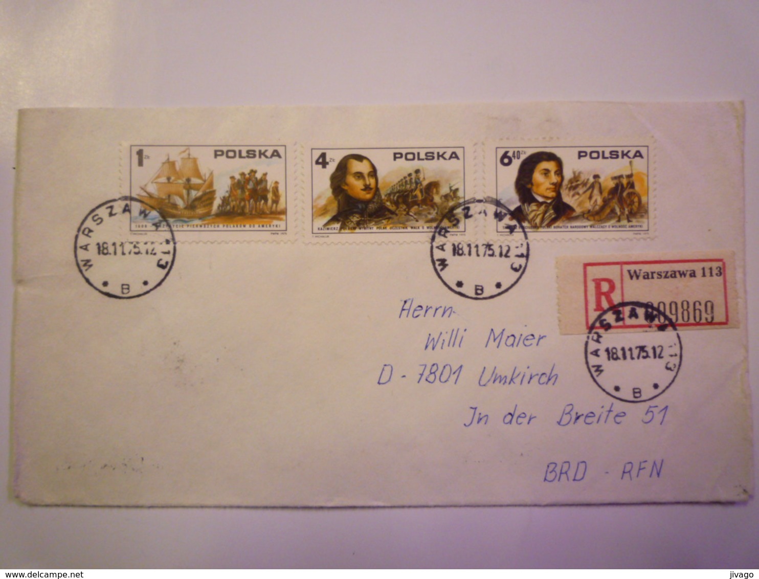 2019 (49)  LETTRE REC Au Départ De  WARSZAWA 113  à Destination De  UMKIRCH   1975   - Briefe U. Dokumente