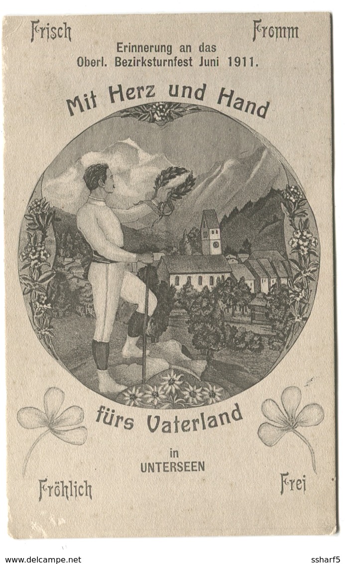 Oberland Bezirksturnfest Juni 1911 MIT HERZ Und HAND Fürs Vaterland In Unterseen Bei Interlaken Off. Festpostkarte - Interlaken
