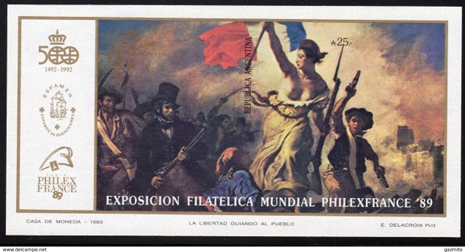 Argentina 1989,  Liberty Guiding The People By Delacroix BF IMPERFORATED - Franz. Revolution