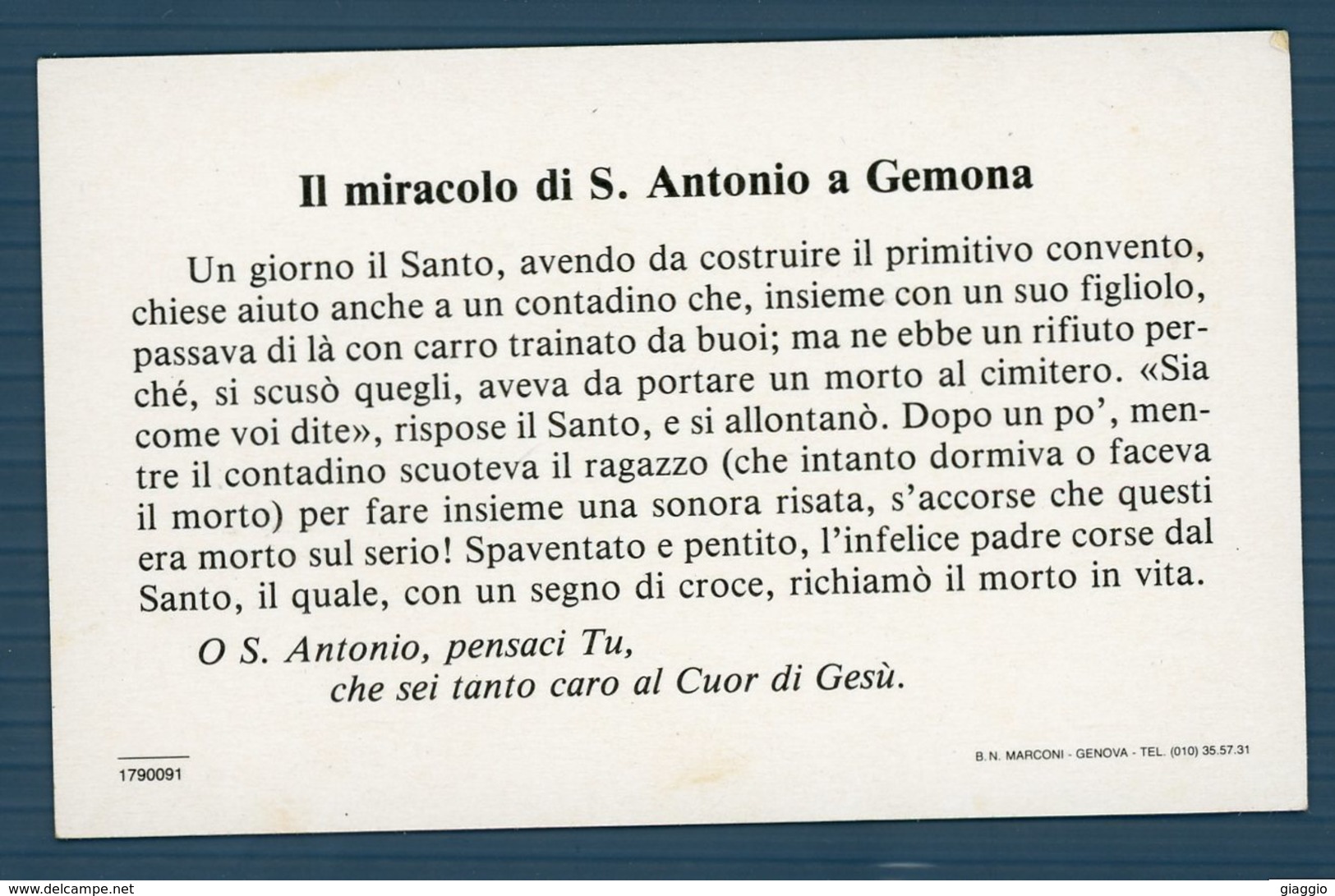 °°° Santino N. 266 - Il Miracolo Di S. Antonio A Gemona °°° - Religion & Esotericism