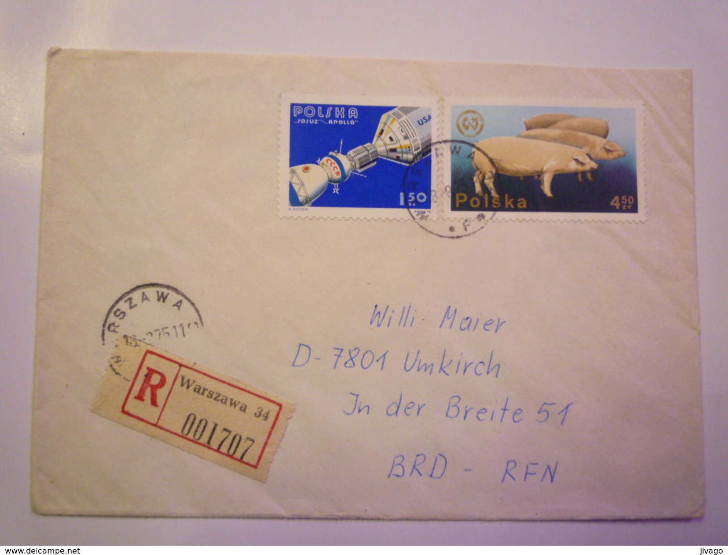 2019 (52)  LETTRE REC Au Départ De  WARSZAWA 34  à Destination De  UMKIRCH   1975   - Storia Postale