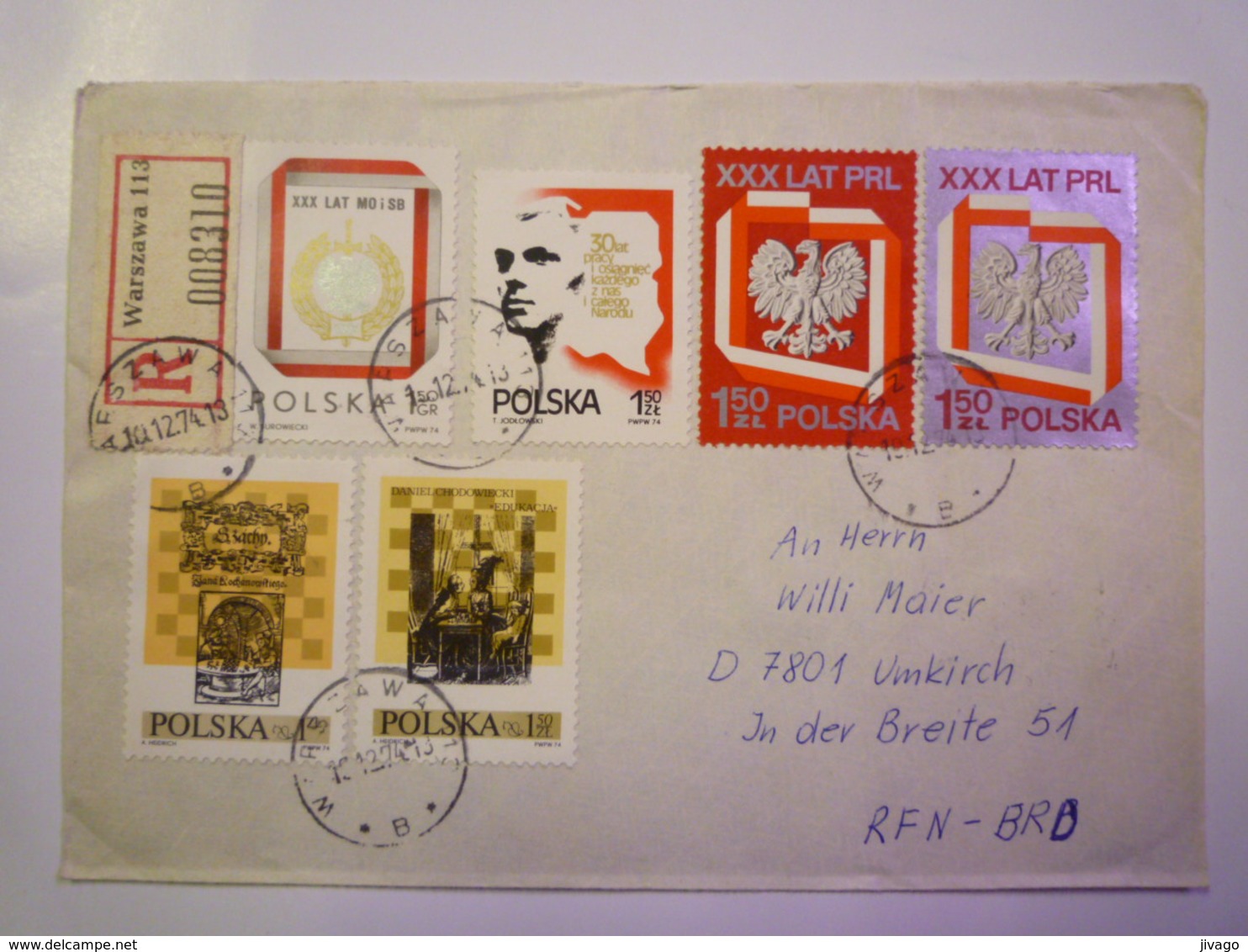 2019 (56)  LETTRE REC Au Départ De  WARSZAWA  113  à Destination De  UMKIRCH   1974   - Storia Postale