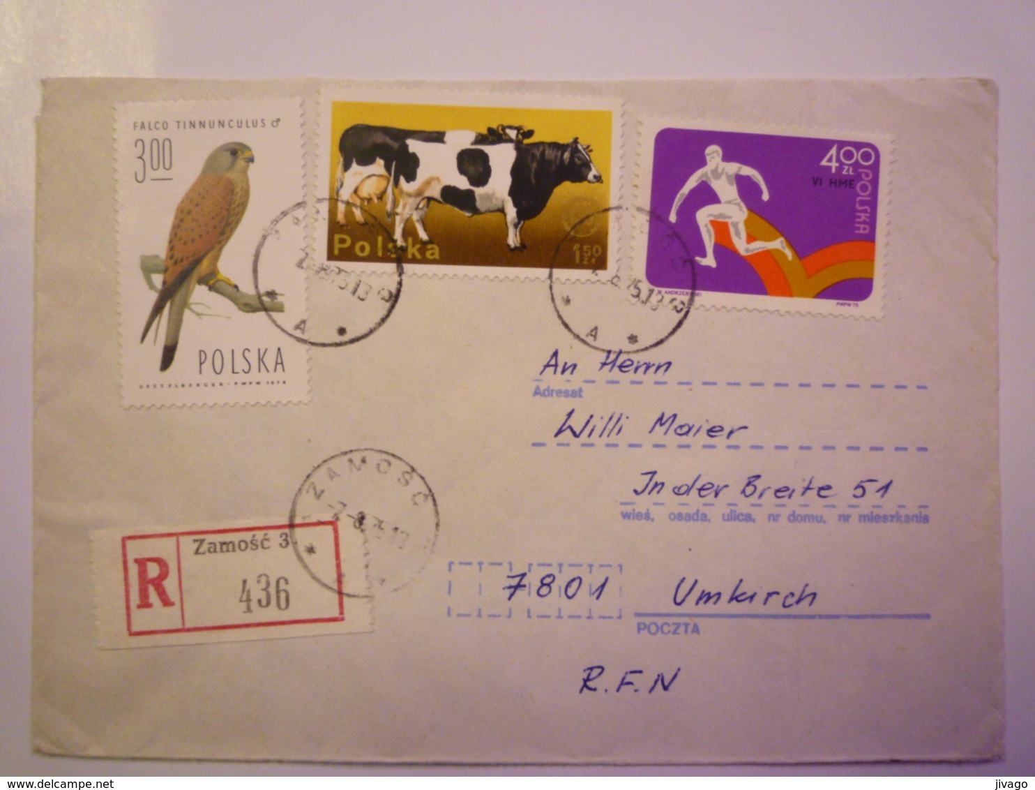 2019 (57)  LETTRE REC Au Départ De  ZAMOSC 3  à Destination De  UMKIRCH   1975   - Storia Postale