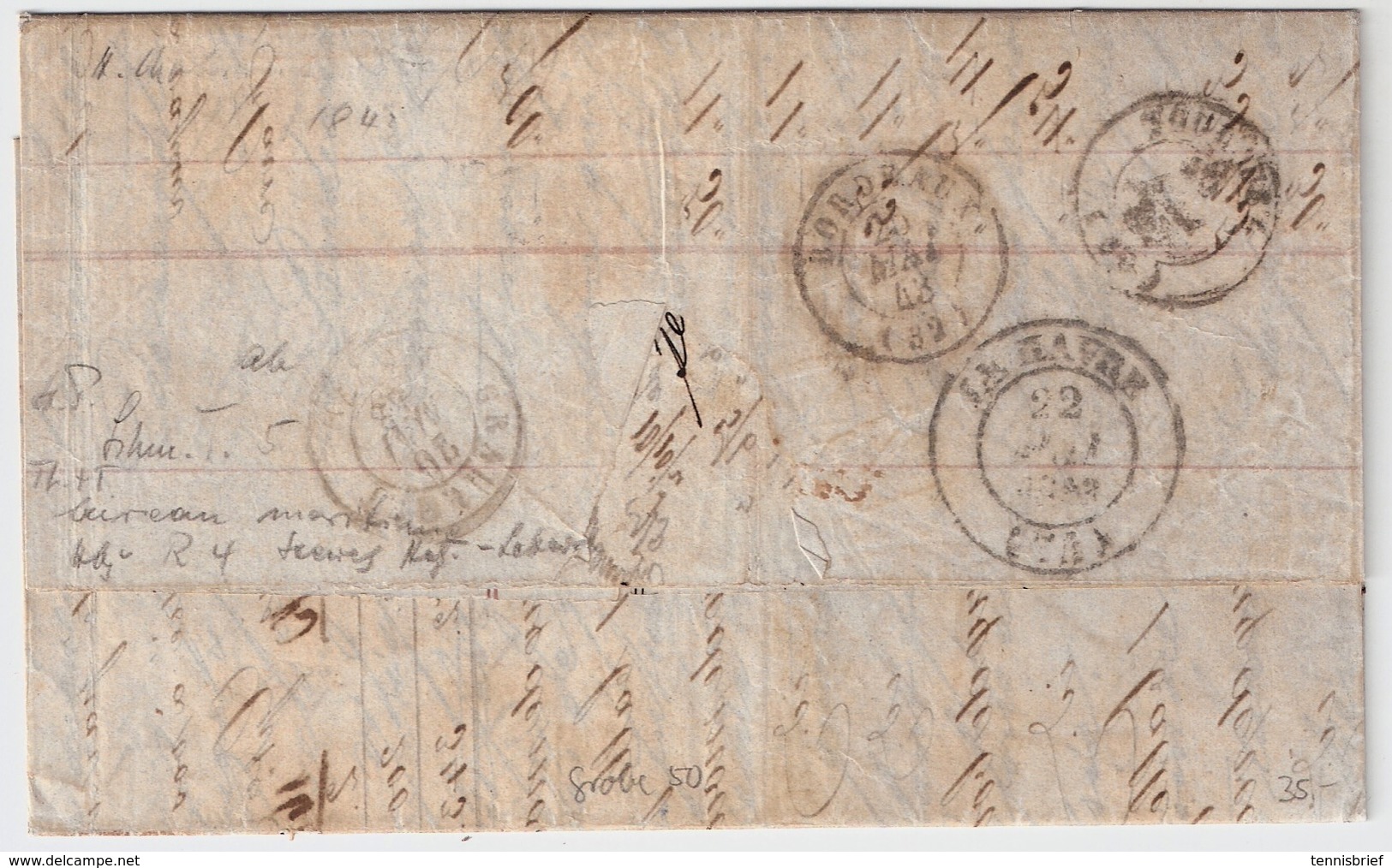 1843, Hamburg, Schiffsbrief -Stempel ,Feuser € 200,-  R!!   , #a1733 - Vorphilatelie