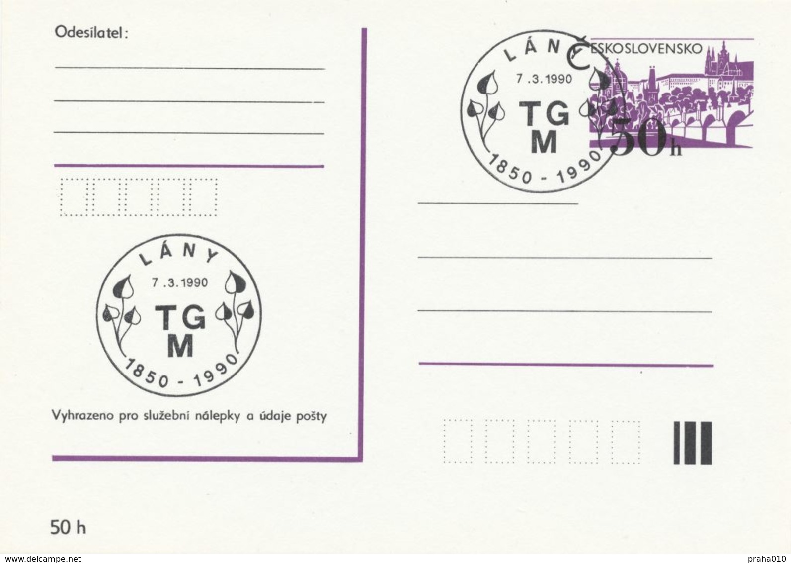 I0548 - Tschechoslowakei (1990) Lany: TGM - Tomas Garrigue Masaryk (1850-1937) 140. Geburtstag - Autres & Non Classés