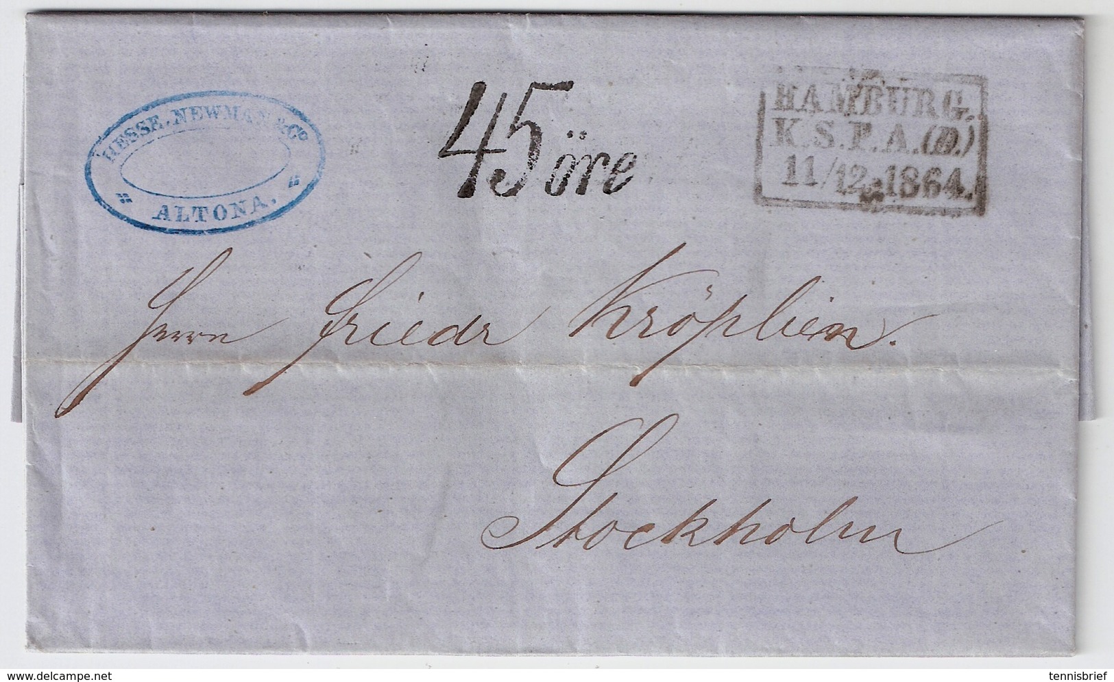 1864, Hamburg, Selt. Schwedisches Postamt !sehr Klar ! Nach Schweden   , #a1735 - Hamburg